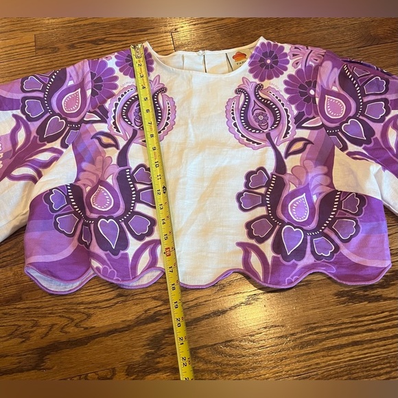 FARM Rio Purple Color Festival Euroflax Cream Cropped blouse, XL, NWOT - Picture 10 of 10